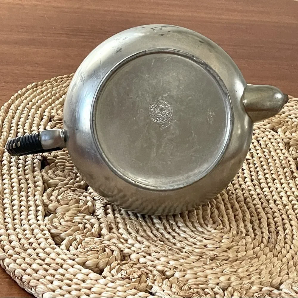 Vintage Meeuws & Zoon Den Haag Holland Pewter Lidded Teapot With Woven Handle